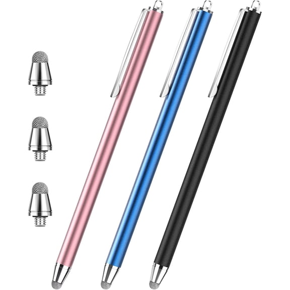 Stylus Pens for Touch Screens, Precise Long Screen Pen with 3 Extra Replaceable Fiber Tips Capacitive iPad iPhone Tablets All Universal Devices (3 Pcs)