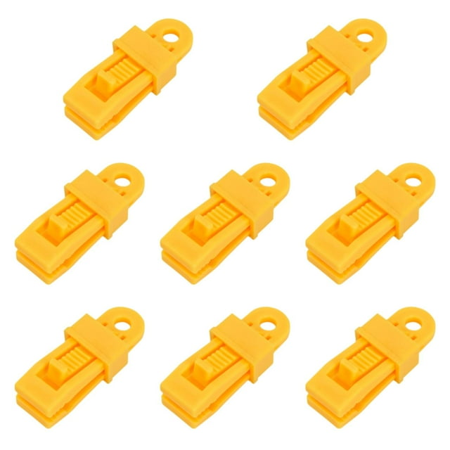 Colaxi 8 Pcs Pinces à Bâche Attaches Multifonctionnelles Coupe-Vent Clips de Bâche Boucles de Tente Extérieure pour Randonnée Auvents Jaune