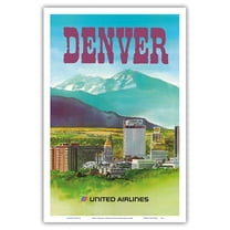 Denver Colorado - The Mile High City - United Air Lines - Vintage Airline Travel Poster by Michael Hagel c.1970s - Master Art Print (Unframed) 12in x 18in