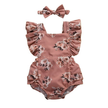 

HZEWLS 6-24M Summer Jumpsuit for Newborn Girls Lovely Playsuit Toddler Infant Sunsuit (Pink 6-9M)