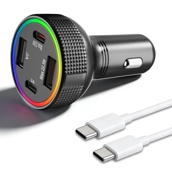 85W 4-Port Super Fast Type C Car Charger USB C Compatible iPhone 17/Air/16/15 Pro Max Samsung Galaxy S25 S24 S23 S22 S21 Ultra, Car Phone Adapter Accessories for Men Women, 3FT USB-C Cable