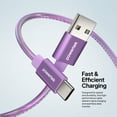thumbnail image 4 of Powertek USB-A to USB-C (Type-C) Metallic Shine Pastel Charging Cable, 6 ft, Purple, 4 of 7