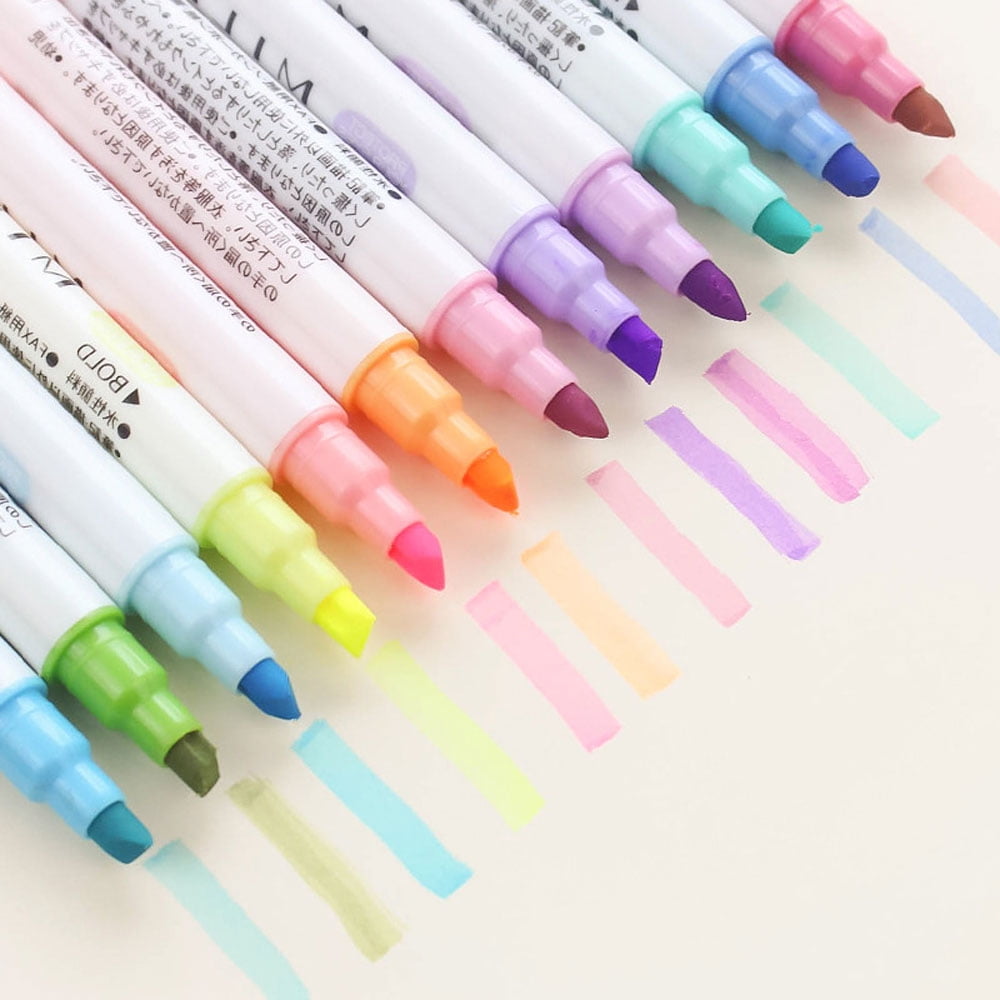 SagaSave 12 Pcs Highlighter Pens Set Marker Double Sided Round Toe Marker Drawing Colorful Office and School Supply