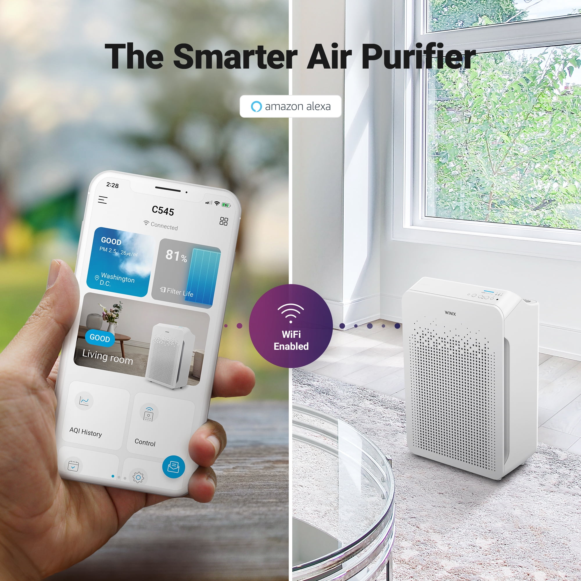 Winix C545 Air Purifier with True HEPA and Carbon Filter for Smoke, Allergens, Odors (White, 1 Count)