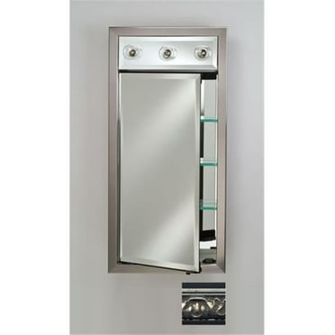 Afina Corporation SD-LC1734RVALSV 17 in.x 34 in.Recessed Single Door Cabinet with Contemporary Lights - Valencia Silver