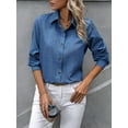 thumbnail image 4 of Camisas con Botones para Mujer, Blusas de Larga, Blusas Casuales Lisas para Oficina y Trabajo Azul Vaquero XL, 4 of 7