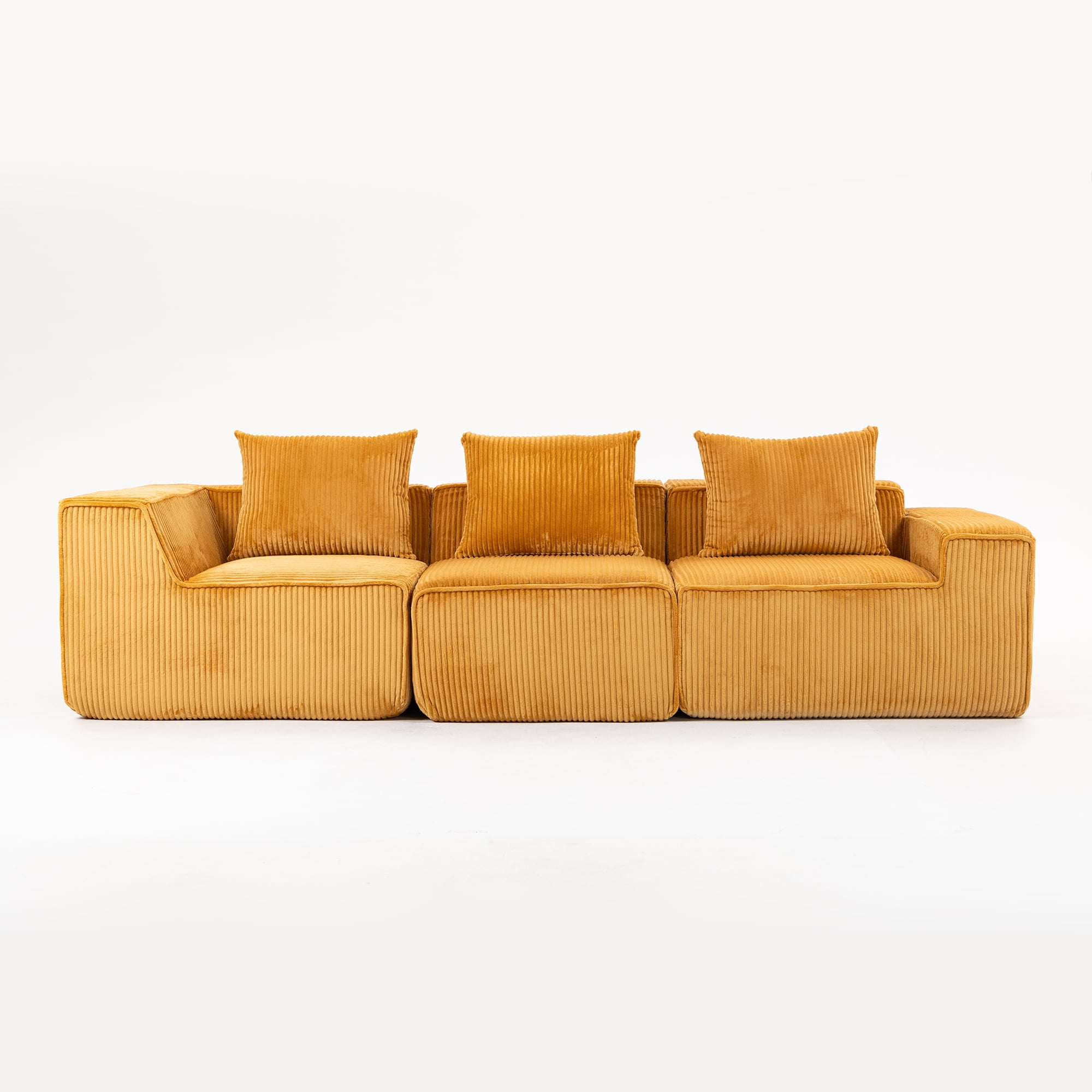 Demi Bonn 111" Modular Sectional Sofa Couchesk, Corduroy 3 Seat Couch Memory Foam Couches for Living Room, Cloud Couch, Orange