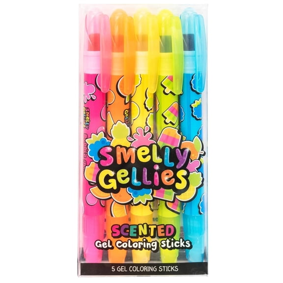 Smelly Gellies Scented Gel Sticks Set, 5 Count, Washable Art Supplies for Kids