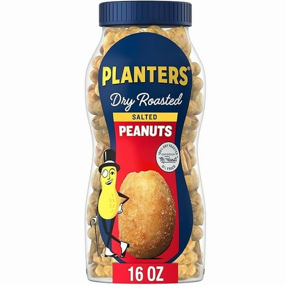 Pack of 1 PLANTERS Salted Peanuts, Dry Roasted Peanuts, Party Snacks, Plant Based Protein, Snacks For Adults, 16oz (1 Jar)