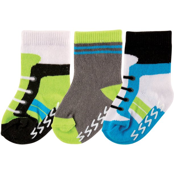 Luvable Friends Crew Socks with Grippers, 3Pack (Baby Boys