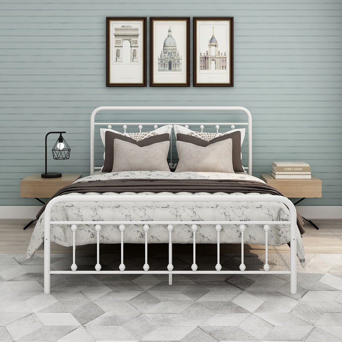 Heavy Duty Metal  Queen Bed Frame White, Noise-Free Platform Bed Frame, No Box Spring Needed, Easy Assembly with Underbed Storage
