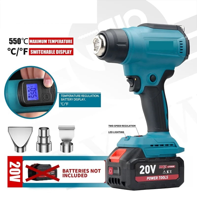 18V Heat Gun Shrink Wrapping Tool Hot Air Gun Air Dryer Soldering Thermal Blower with LED display, Tool only, No battery ,Variable Temperature