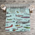 thumbnail image 3 of Ambesonne Aviation Quilted Bedspread Set 3 Pcs, Airplanes Helicopters, Queen Size, Multicolor, 3 of 3