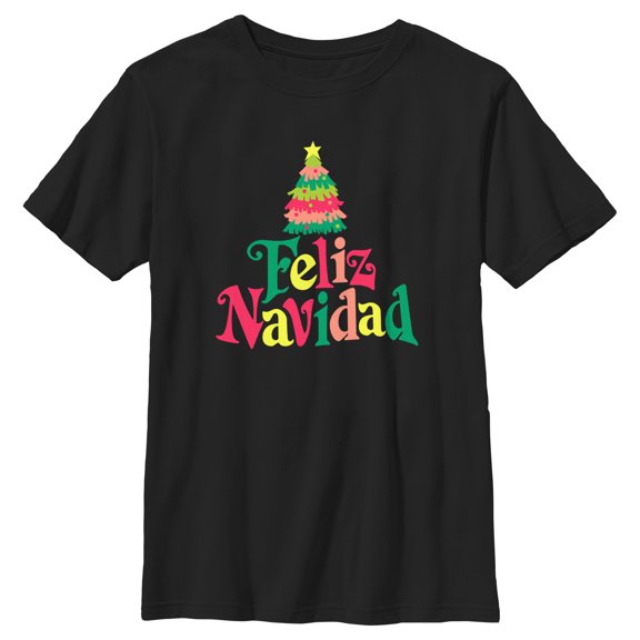Boy's Lost Gods Christmas Tree Feliz Navidad Graphic Tee Black X Large