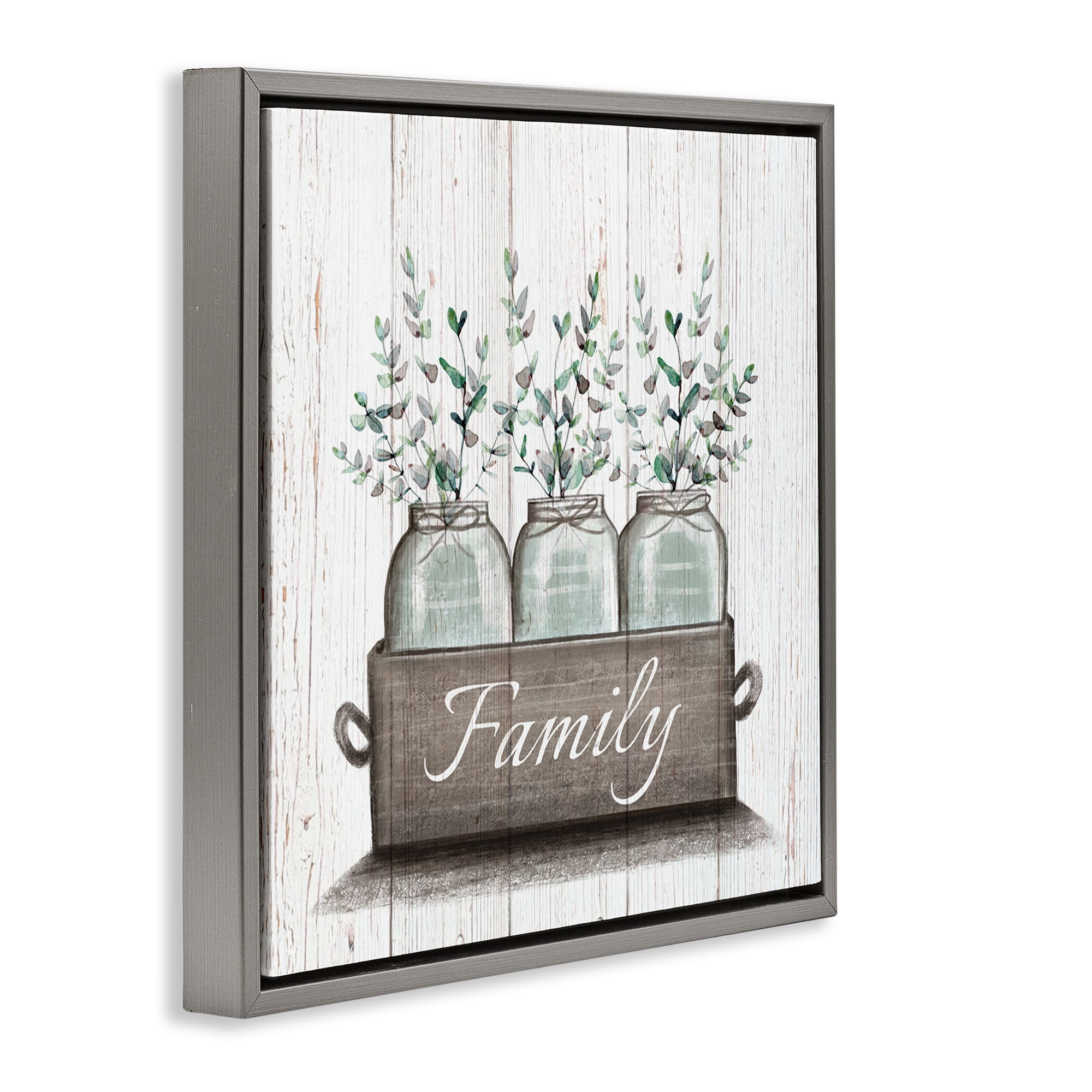 Stupell Industries Eucalyptus Foliage Jars Botanical & Floral Painting Gray Floater Framed Canvas Art Print Wall Art, 25 x 25