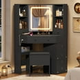 thumbnail image 4 of Afuhokles Vanity Desk with Lighted Mirror and Charging Station, Vanity Set with Mirror and Storage Stool, Rotating Shelves, Black, 4 of 8