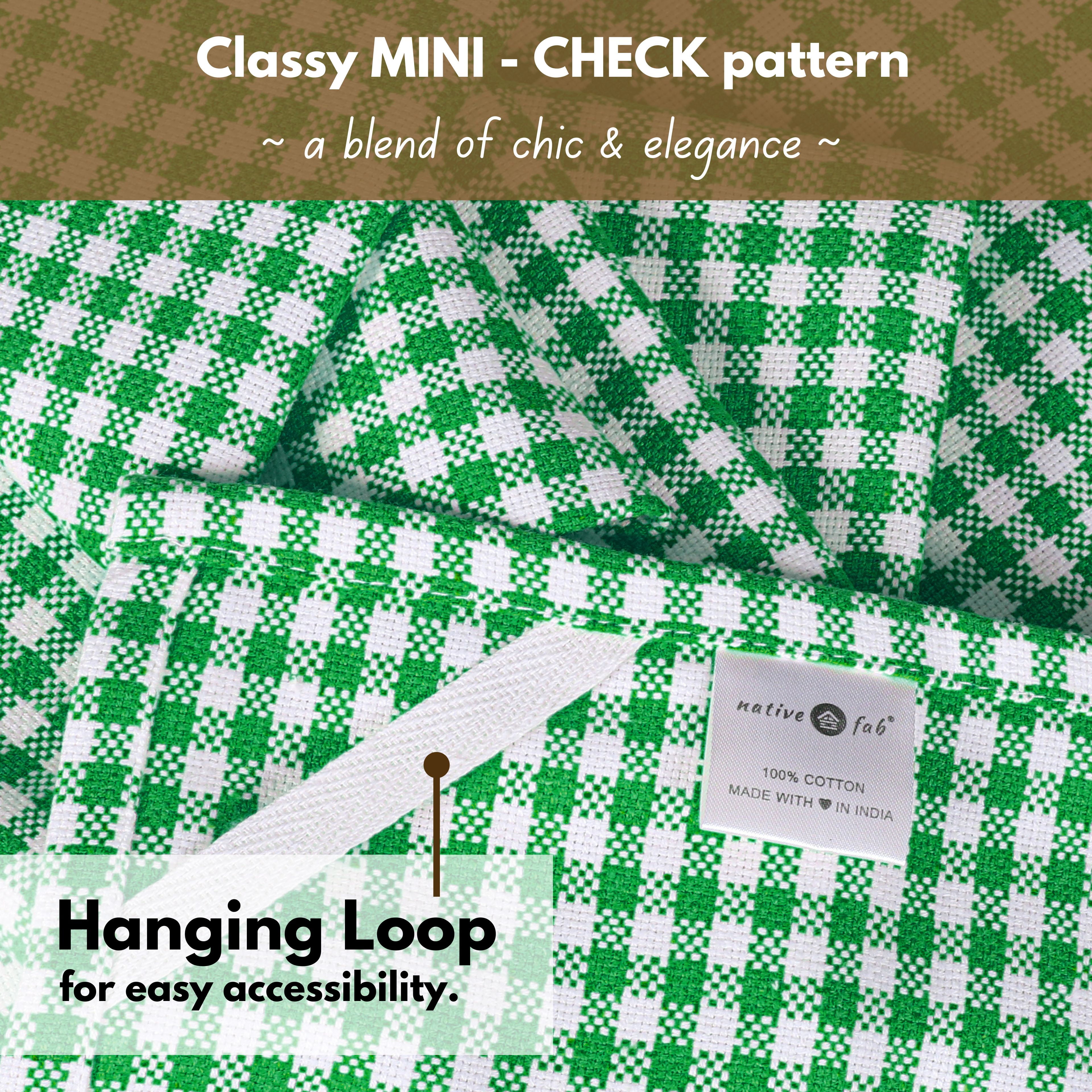 Native Fab 12 Pack Gingham Check Plaid Kitchen Towel - Soft Cotton - Washcloths - 16x26 - Green