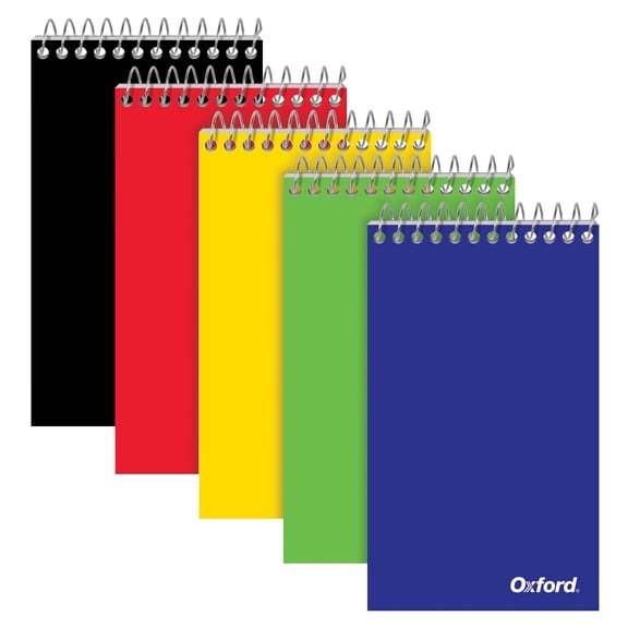 Wire Bound Spiral Notebook, 3x5 Pocket Notepad, College Ruled Pages, 75 Sheets, 5 Pack, Multicolor