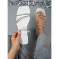 thumbnail image 1 of Women Apricot Rhinestone Decor Flat Sandals, Open Toe Mules For Daily Wear, 1 of 4