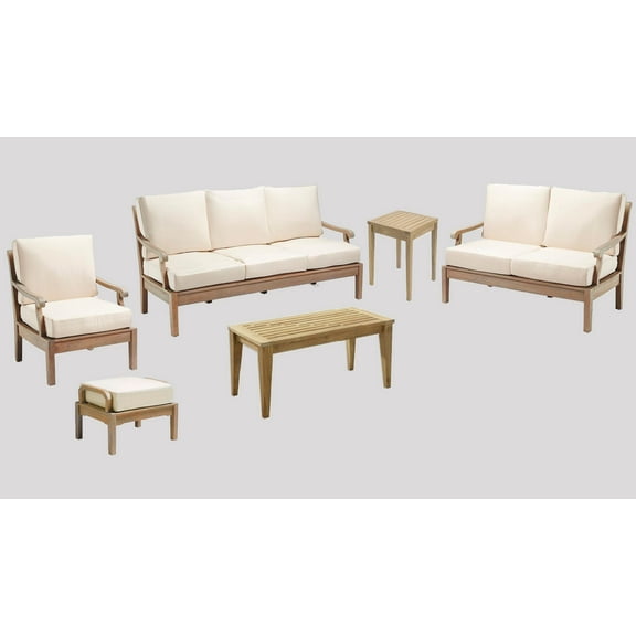 Sack 6 Pc Sofa Set: Sofa, Lounge Chair, Ottoman, Coffee Table, Side Table & Loveseat With Cushions in Sunbrela Fabric #57003 Canvas White