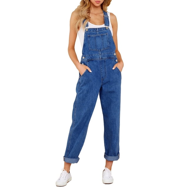 Mono con peto de mezclilla luvamia para mujer, azul clásico, talla L