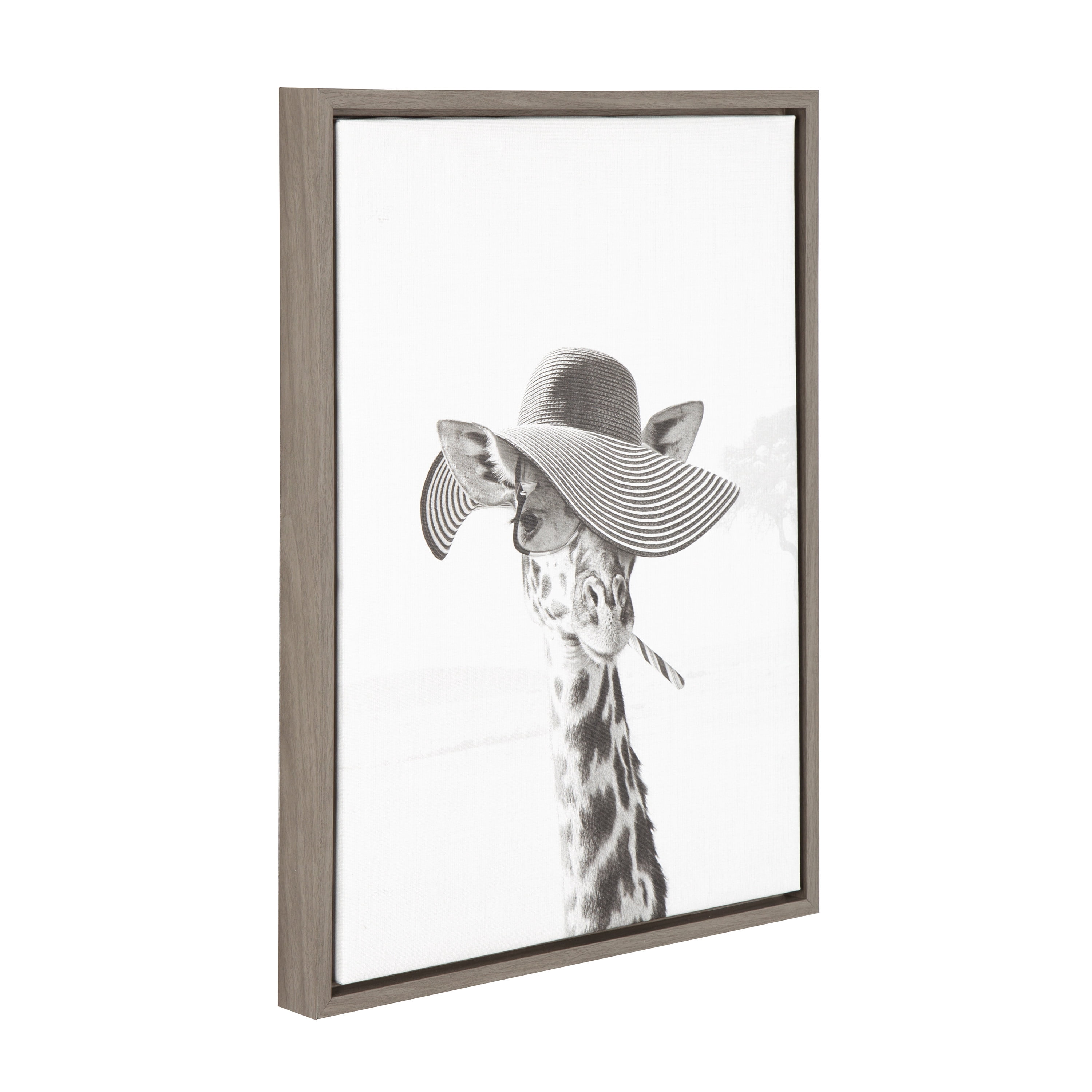 Kate and Laurel Sylvie Sarifa Giraffe Black and White Portrait Framed Canvas Wall Art by Simon Te Tai, 18x24 Gray