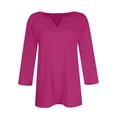 thumbnail image 4 of Long Sleeve Shirts For Women 3/4 Sleeve Tops For Summer Notched V Neck Plain T Shirts Casual Cute Three Quarter Length Blouses Womens Long Sleeve Tops, 4 of 5