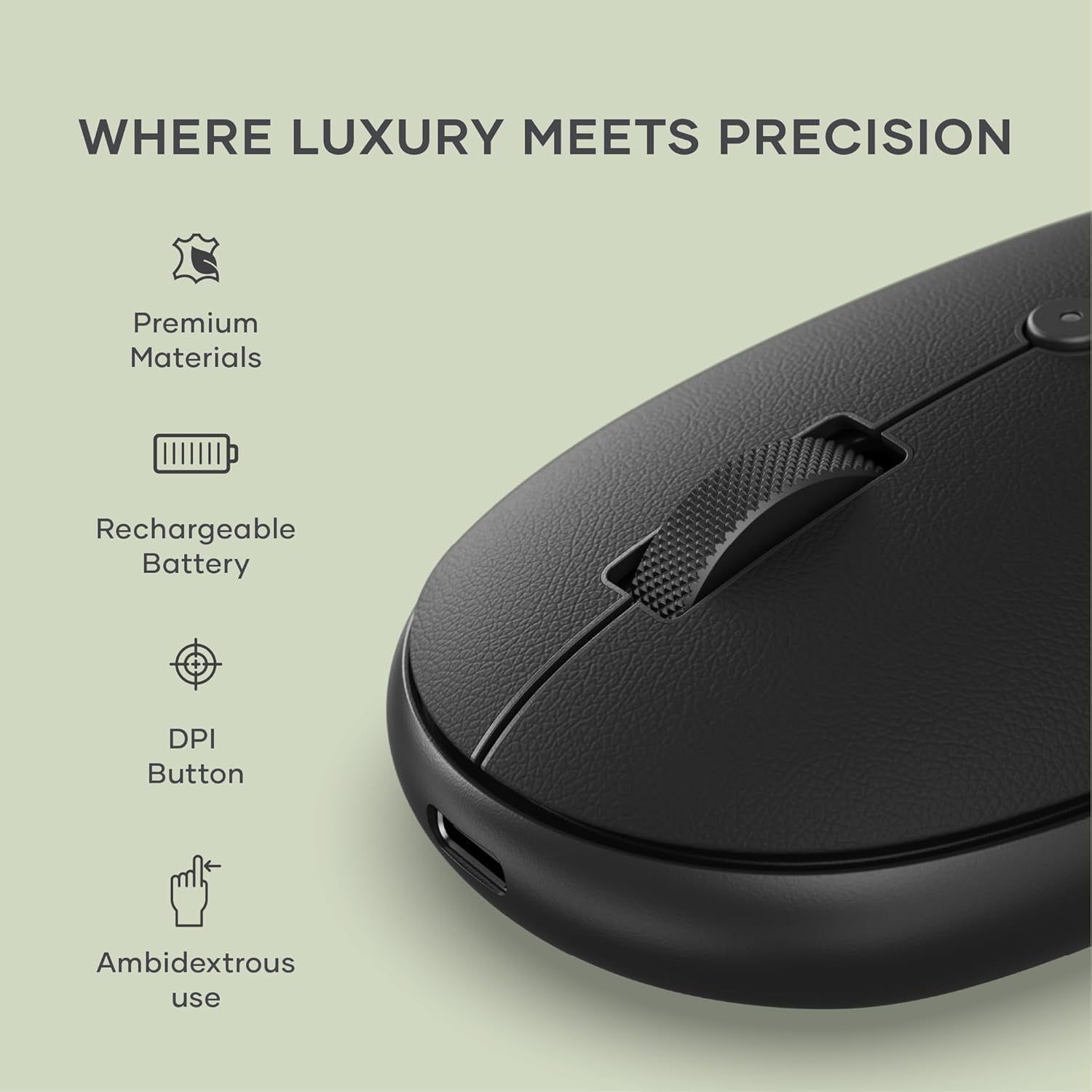 Satechi OntheGo Bluetooth Mouse with USB C Rechargeable Battery, Connect up 3 Devices, Compact and Portable Wireless Mouse for Laptop, Computer, Tablet - Black