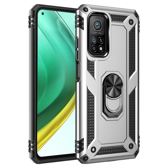 Étui pour Xiaomi Mi 10T Pro Support de Protection Militaire Armure Magnétique Antichoc Argent