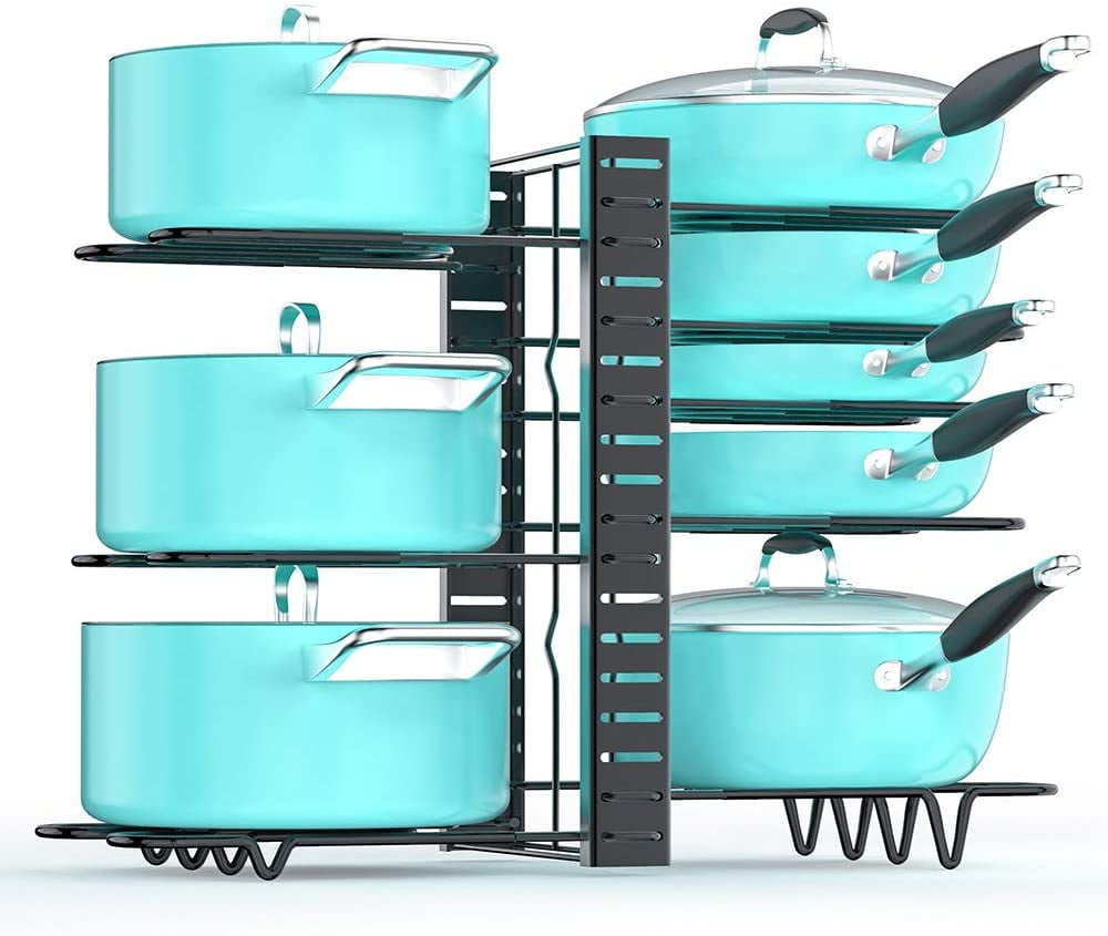 Kepooman Kitchen Adjustable Pot Rack Organizers with 8 Tiers, Pot Lid Holders & Pan Rack with 3 DIY Methods, Black Kepooman Kitchen Adjustable Pot Rack Organizers with 8 Tiers, Pot Lid Holders & Pan Rack with 3 DIY Methods, Black
