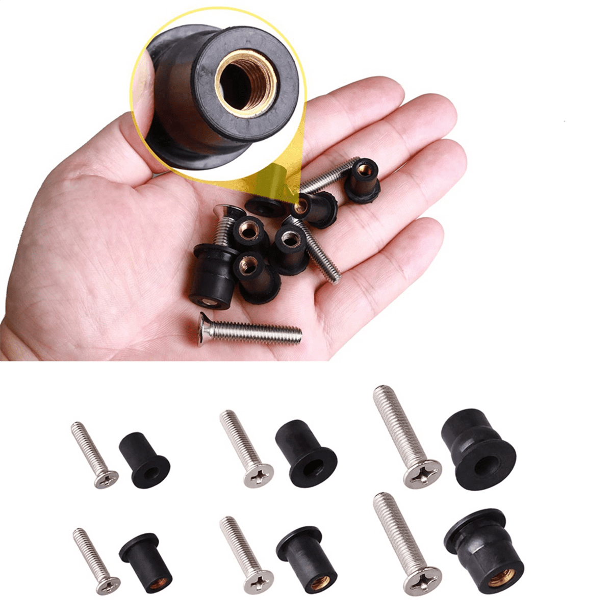 72 Pairs /M5/M6 Neoprene Well Nuts with Stainless Steel Screw Rubber Well Nuts Kayak Brass Copper Bolts Well Nut Kit