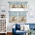 thumbnail image 2 of Retro Ocean Starfish Kitchen Curtains Valances and Tiers Set of 3 Coastal Vintage Watercolor Beach Marine Life Tier Curtains and Valance with Rod Pocket for Small Windows, 27.5"x24", 2 of 9