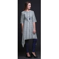 thumbnail image 4 of Bimba Kurti Asymétrique Bleu Ikat Shibori Imprimé pour Femmes Robe d'Été Indienne Tunique Petit, 4 of 6