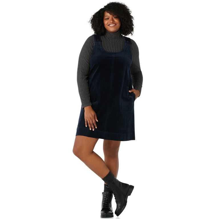 Plus Size Ladies Black Dungaree Dress Ladies Corduroy Plus Size