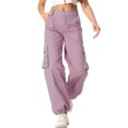 thumbnail image 2 of Women's Wide Leg High Waisted Multi Pocket Loose Fit Cargo Trousers, Utility Straight Leg Pants, Casual Military Style Pants for Women with Drawstring,Pink,L, 2 of 6