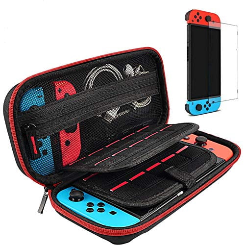 Switch Case and Tempered Glass Screen Protector Compatible with Nintendo Switch - Deluxe Hard Shell Travel Carrying Case,Pouch for Nintendo Switch Console & Accessories,Streak Red