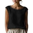 thumbnail image 2 of ClodeEU Women's Boat Neck Sleeveless Linen Tank Top, Casual Loose Fit Summer Blouse Black,Women's Plus XXL, 2 of 7