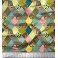 thumbnail image 1 of Soimoi Satin Silk Fabric Leopard & Argyle Patchwork Printed Fabric 1 Yard 42 Inch Wide, 1 of 1