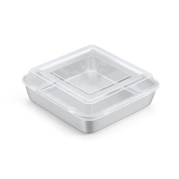 Walchoice 9 x 9 inch Baking Pan with Lid, Stainless Steel Square Cake Pans with Covers, Deep Bakeware for Lasagna Brownie, Silver