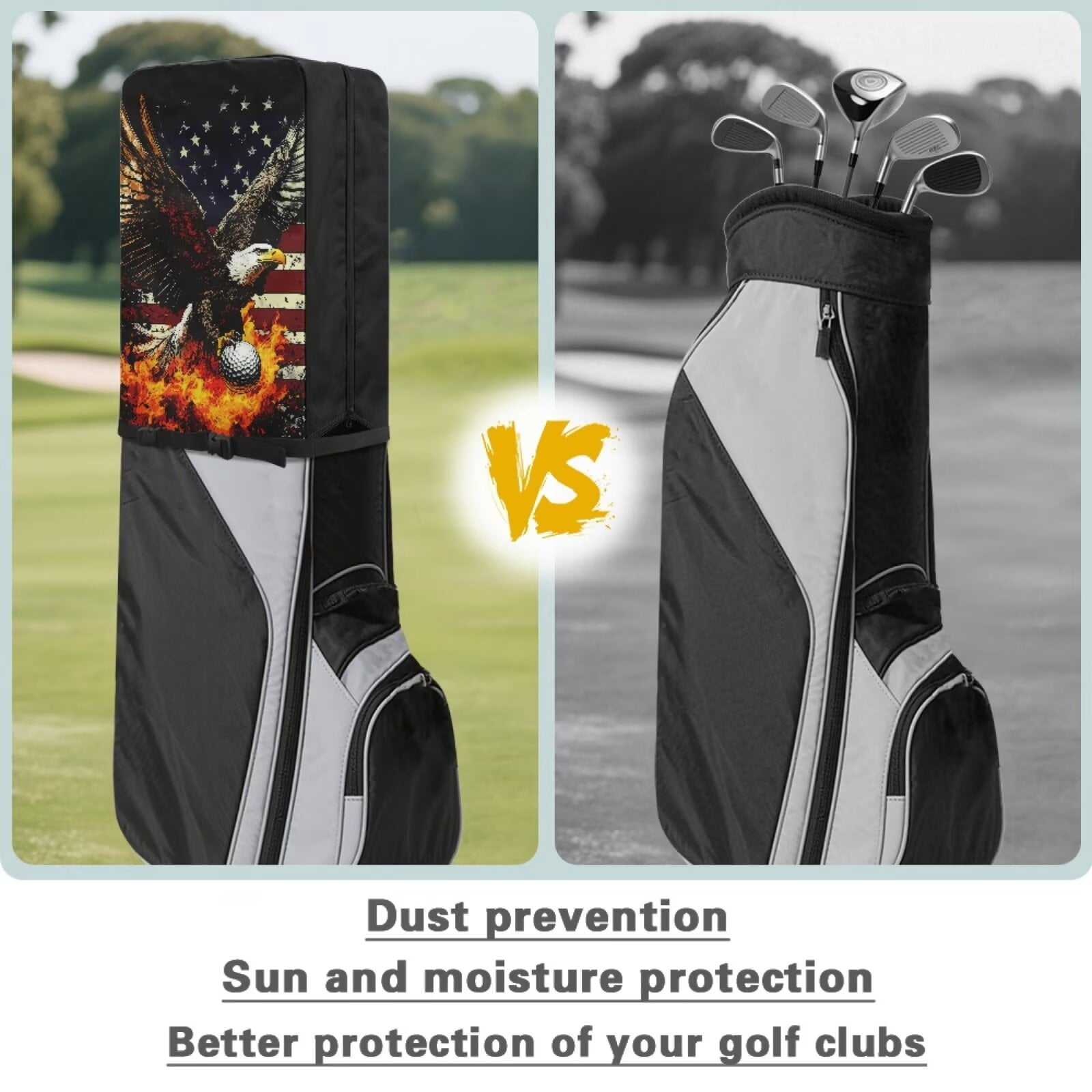 Chririnla American Flag Eagle Golf Bag Dust Cover Waterproof Hood with Snap Button Dust & Sun Protection for Clubs Universal Fit for Most Stand Bags, Cart Bags & Tour Bags