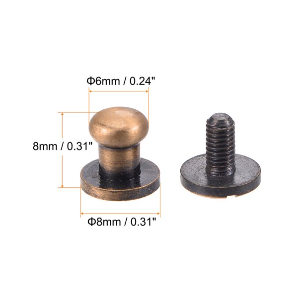 5 Rivets à Vis Tête Ronde En Laiton 4 Mm – Ton Bronze, Pour Cuir Et Artisanat