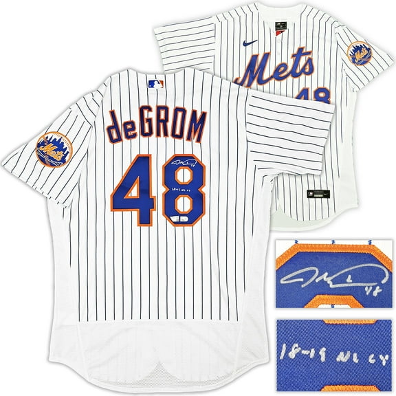 New York Mets Jacob deGrom Autographed White Nike Authentic Jersey Size 44 "18-19 NL CY" Fanatics Holo 218734