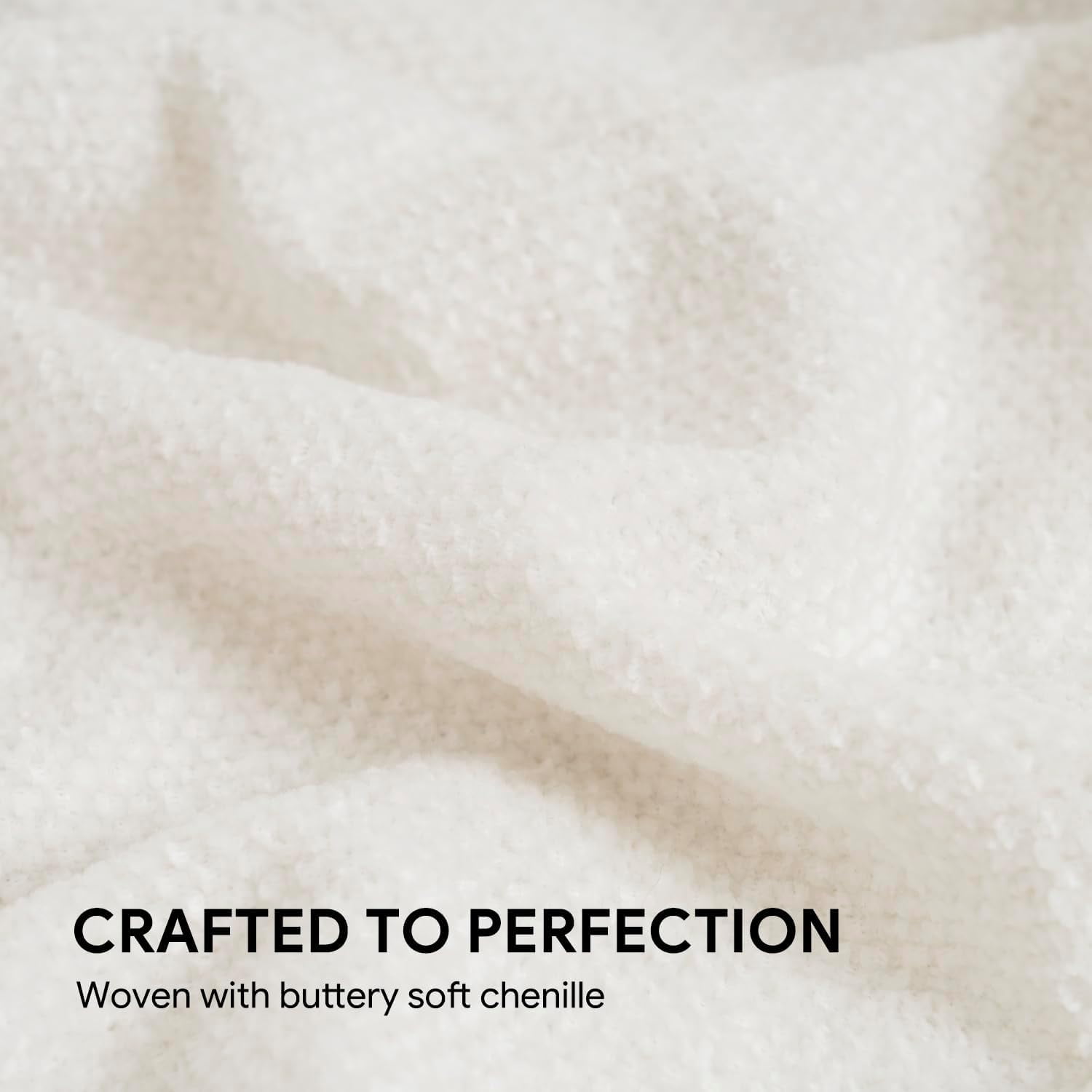 RECYCO Throw Blanket Soft Cozy Chenille Throw Blanket with Fringe Tassel for Couch Sofa Chair Bed Living Room (Ivory White, 60" x 80")