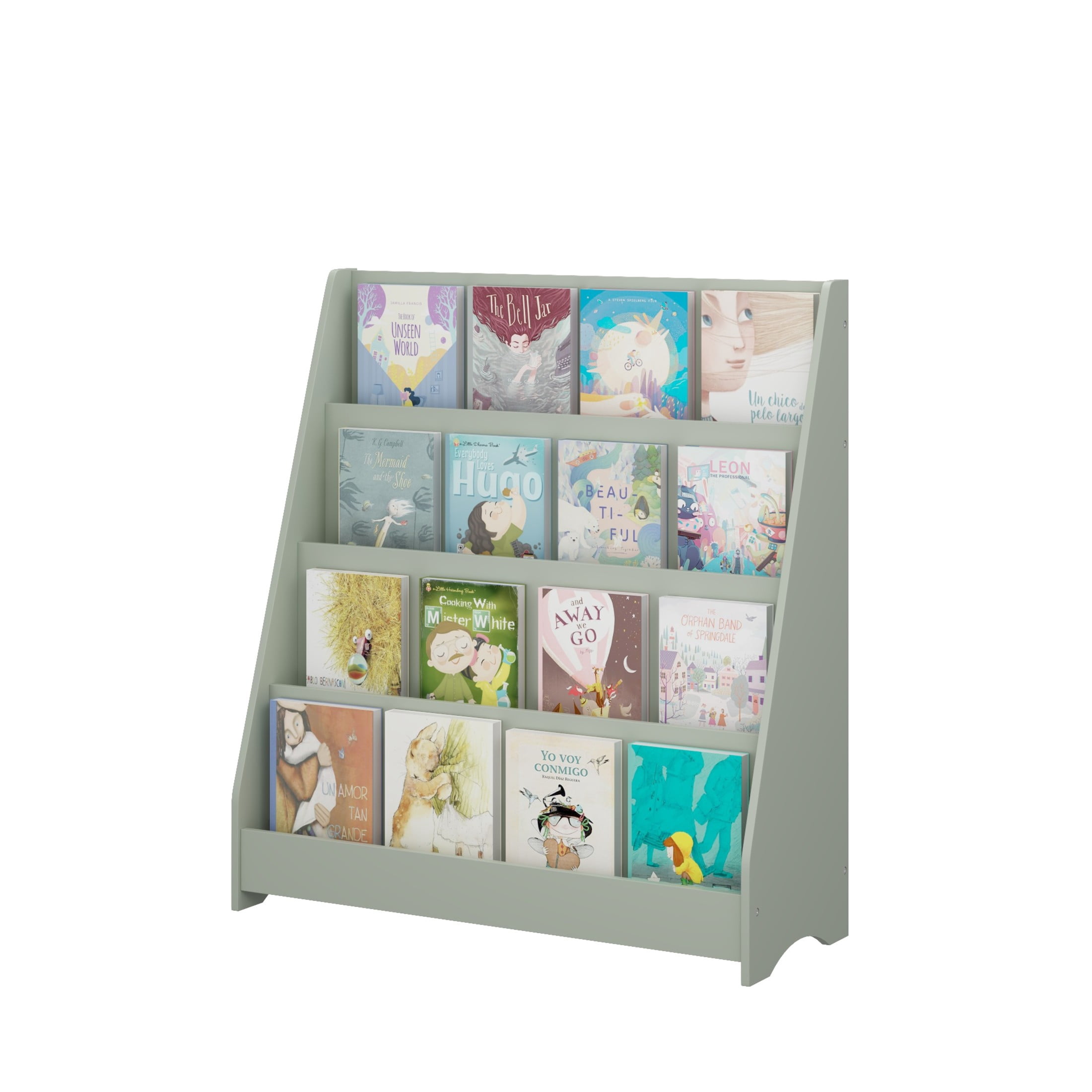 Noble House Aldo 4-Tier Kids Display Bookshelf, Wooden Toddler Book Organizer, for Kids Room, Sage