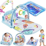 WonderStone Baby Gym Playmat for Infant,Tummy Time Water Mat with 5 Infant Sensory Baby Toys & Musical Piano Activity for 0-36 Months Boys Girls，Blue