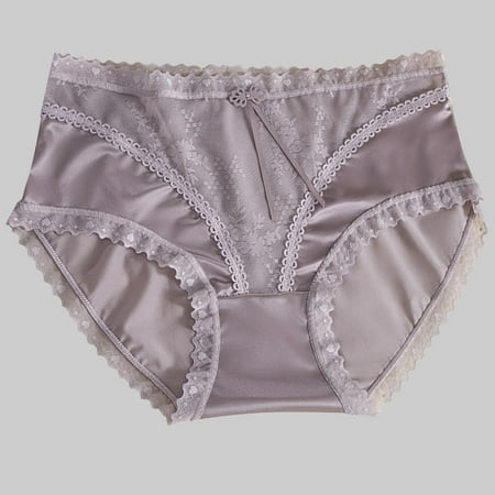 Women Underwear Cotton Women s Lace Underwear Mid-Waisted Ice Silk Full Cover Underwear Soft Satin High Waisted Panties Lightweight Breathable Underpant Briefs Womens Underwear High Waist Purple L