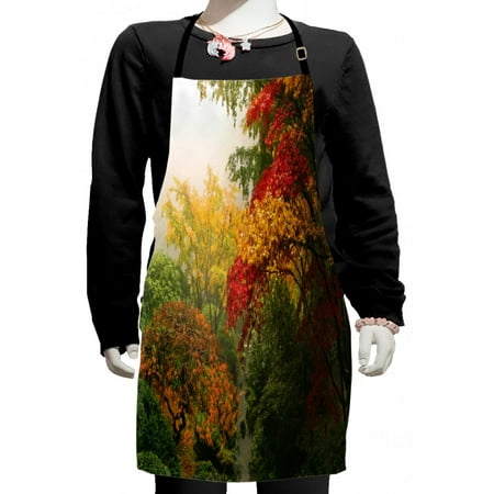 

Garden Kids Apron Maple Trees in the Fall at Portland Japanese Garden Foggy Morning Scenery Boys Girls Apron Bib with Adjustable Ties for Cooking Baking Painting Red Yellow Green by Ambesonne