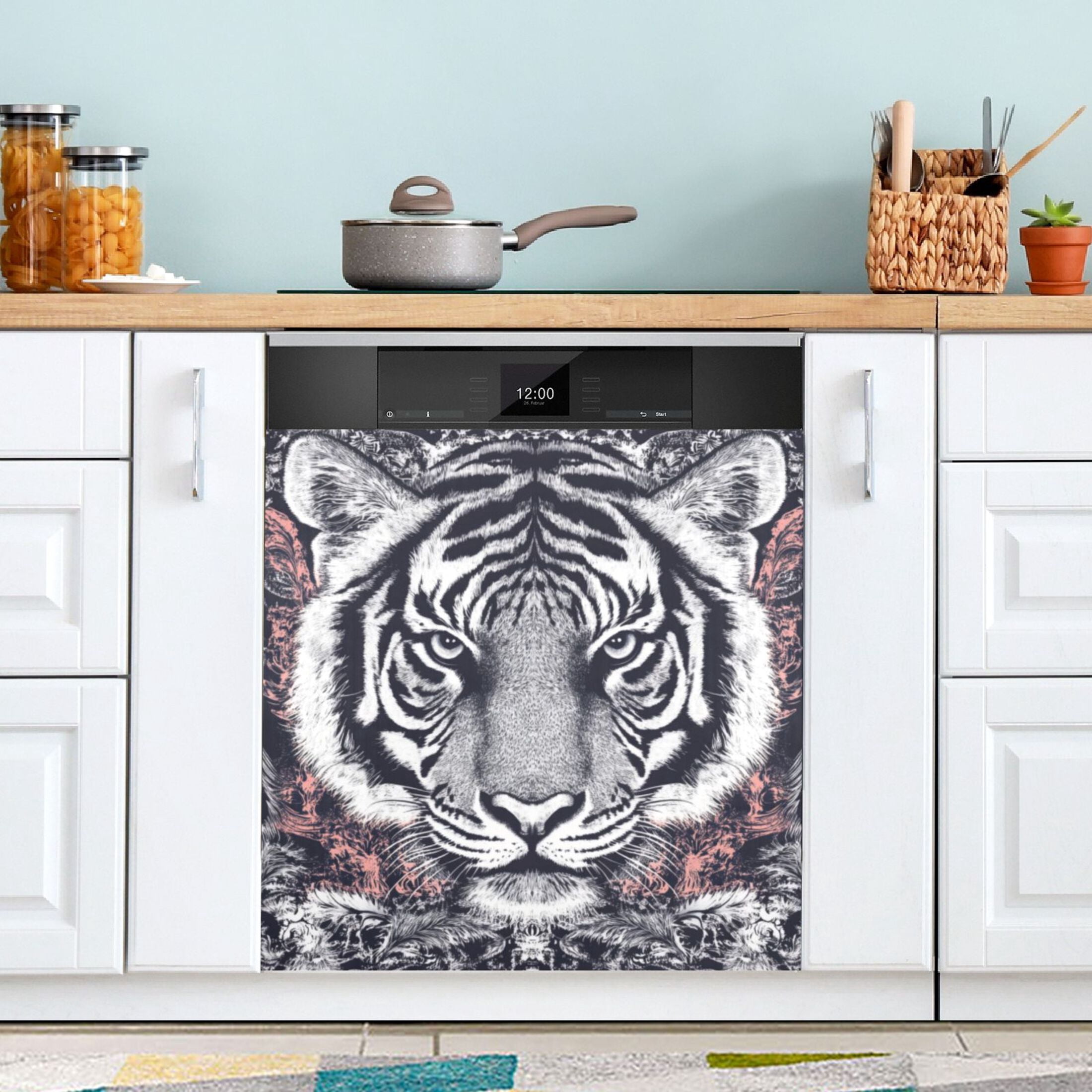 Dishwasher Magnetic Sticker 23x26 Inch Refrigerator Magnetic Sticker Washing Machine Magnetic Sticker Kitchen Panel Magnetic Sticker Home Decor Black and White Tiger