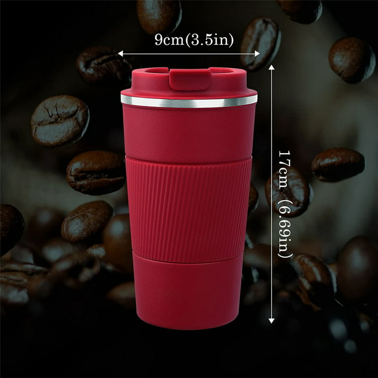 Coffee Mug to Go Thermal Stainless Steel Thermal Mug with Rubber Cuff Double Wall Insulated Coffee Cup with Leak-Proof Lid Reusable 510 ml,Red