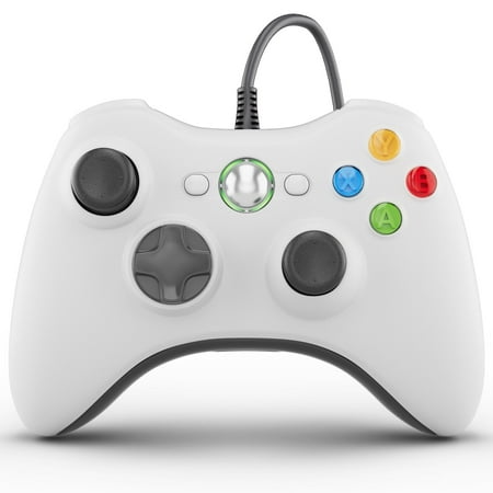 PC Controller, Wired Controller for Xbox 360/PC, 71 in/1.8m USB cable , Double Vibration-White